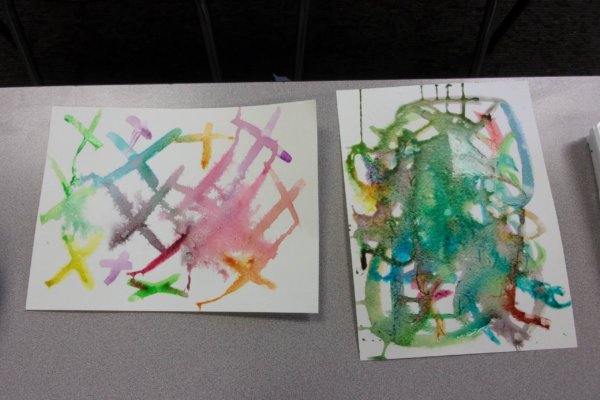Students at a Youth-In-Custody facility participated in an art-science workshop and learned about the concept of turbulence and the effects that the turbulent properties of water have on watercoloring. Students then made watercolor "flexigons" with abstract designs and haikus