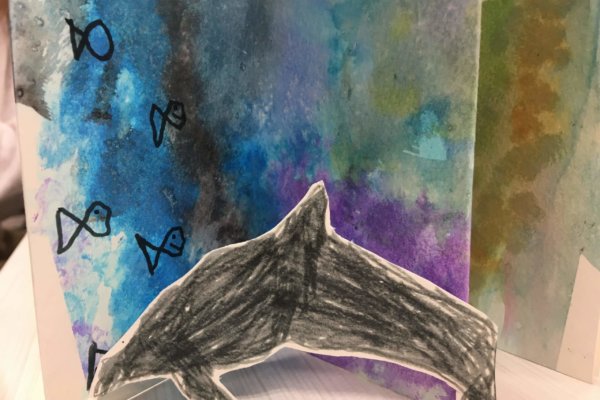 Students at a Youth-In-Custody facility participated in a two-week workshop where they learned, discussed, and expressed ideas about biodiversity loss. This is a watercolor animal inside its habitat.